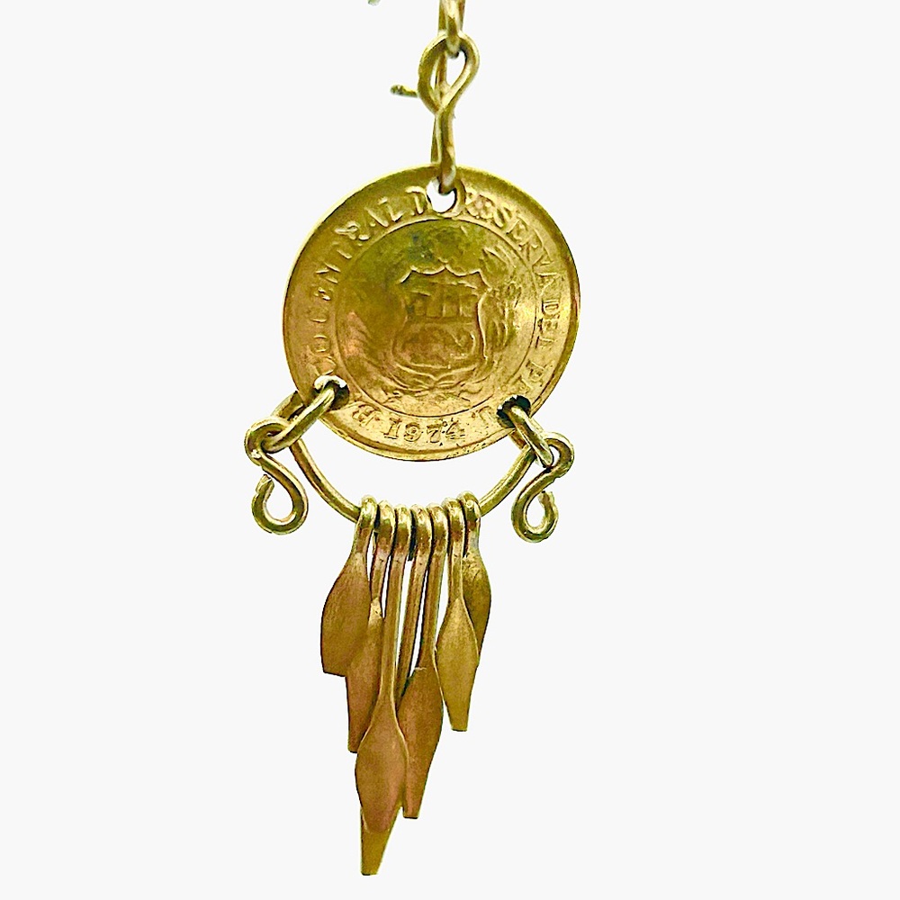 Vintage Boho Festival Brass Tribal Dangle Peruvian Coin Gypsy Fairycore Earrings - Picture 3 of 5